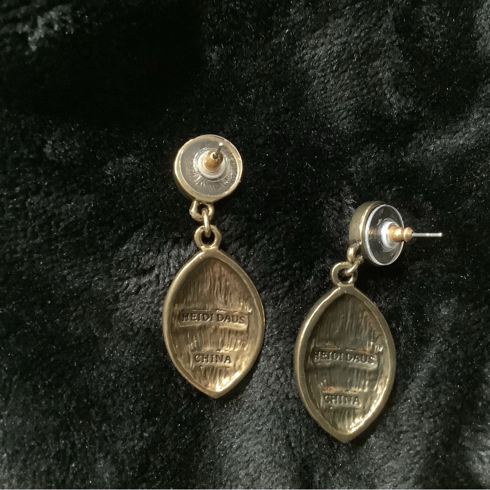 Heidi Daus Gold, Pink, Green & Purple Crystal Drop Earrings. NWOT - Picture 3 of 4